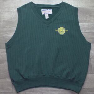 Vintage Champion Green Bay Packers Sweater Mens XL Green Ribbed Golf Vest